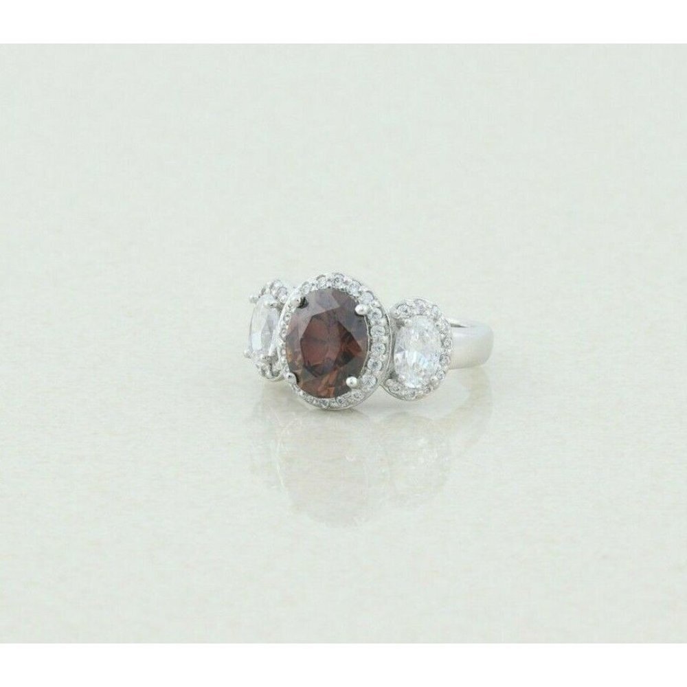 Sterling Silver Brown and White CZ Ring Size 5 1/4 Sparkly Beautiful - Picture 5 of 7